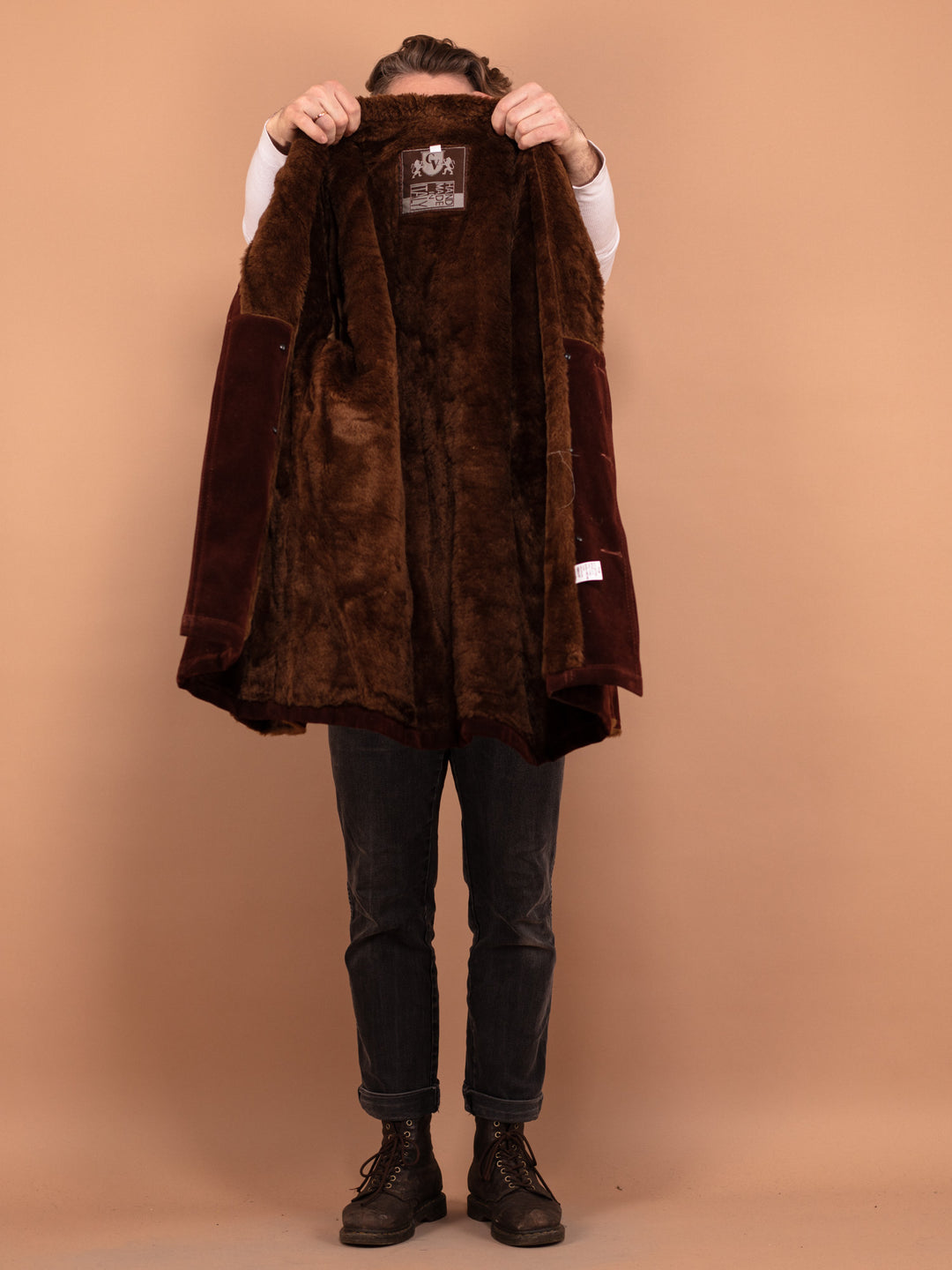Vintage 90's Men Faux Shearling Coat in Brown - NorthernGrip