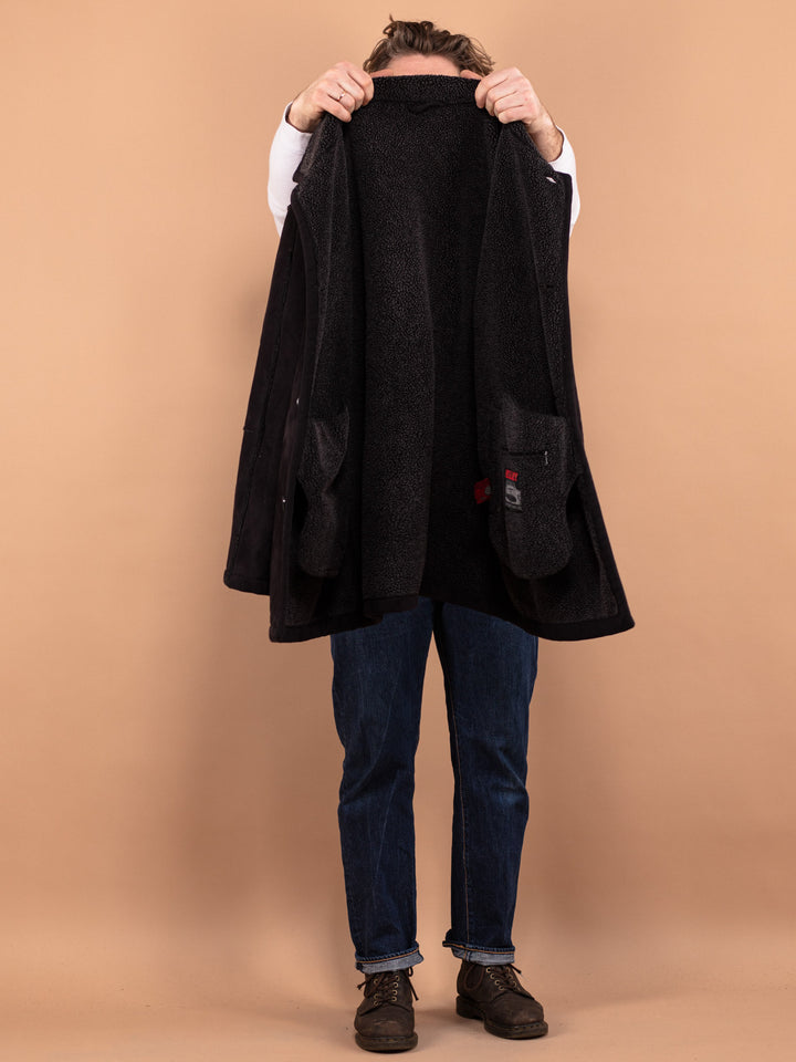 Vintage 90's Men Faux Sheepskin Coat in Black - NorthernGrip
