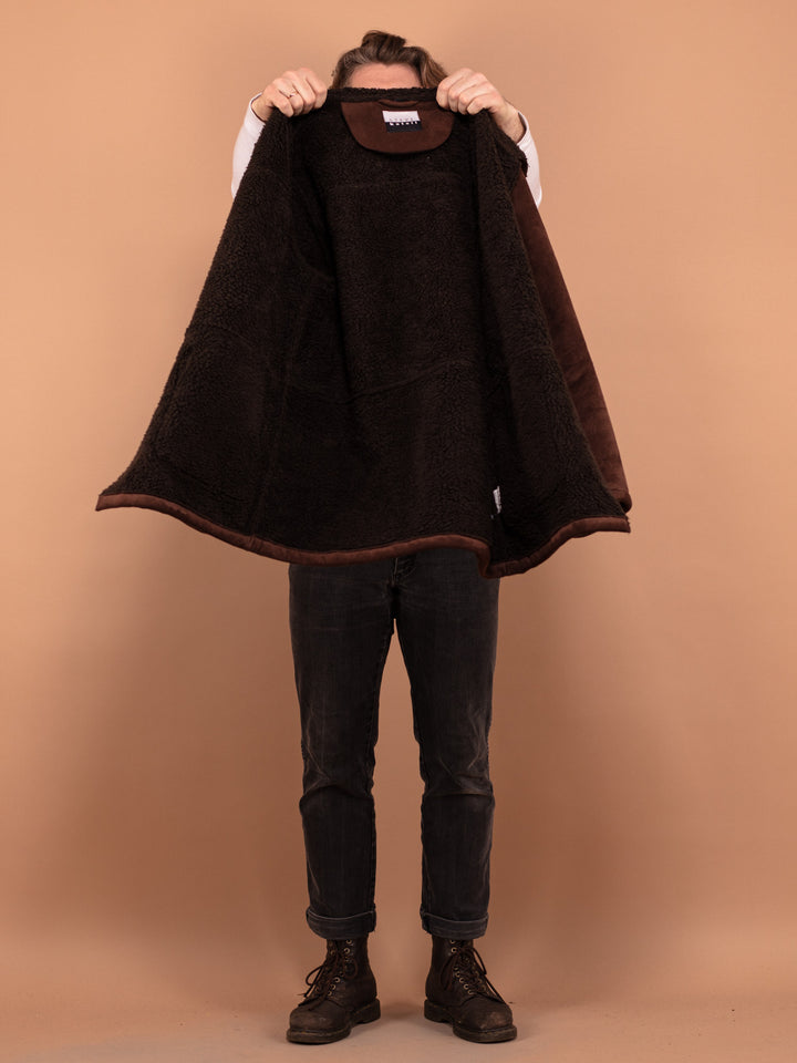 Vintage 90's Men Faux Sheepskin Coat in Brown - NorthernGrip