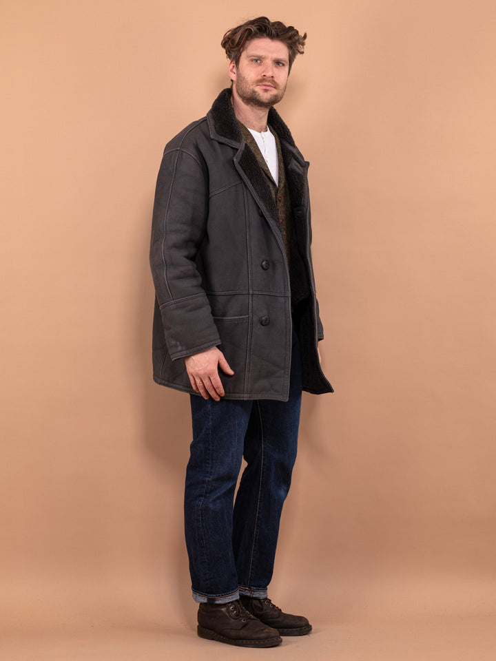 Vintage 90's Men Faux Sheepskin Coat in Gray - NorthernGrip