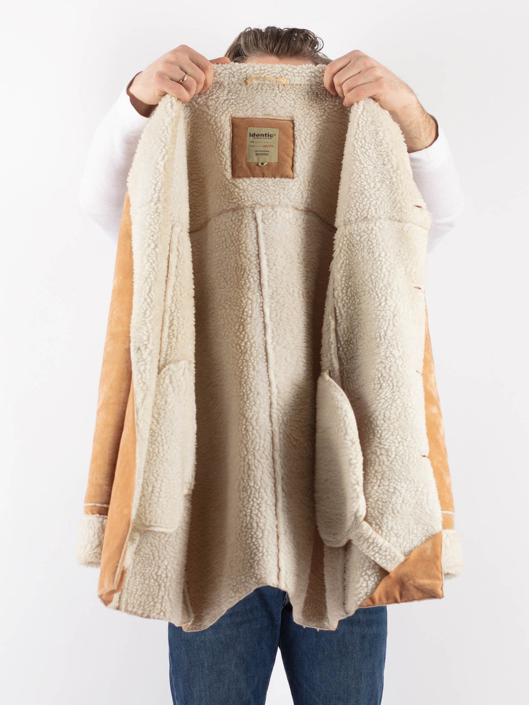 Vintage 90's Men Faux Sheepskin Coat in BeigeZ1177