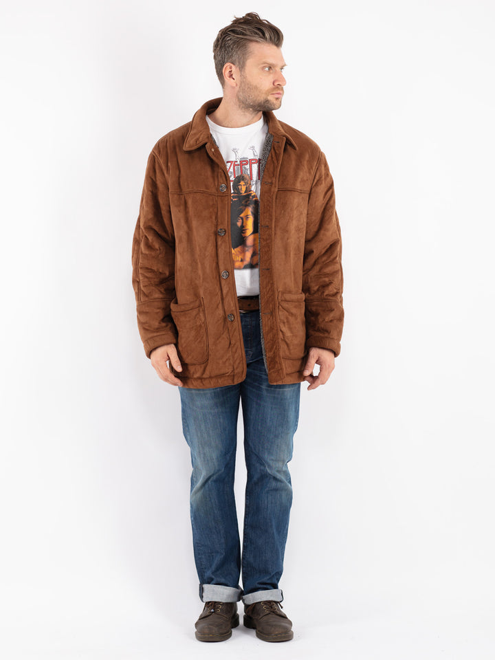 Vintage Men Faux Sheepskin Coat in Brown
