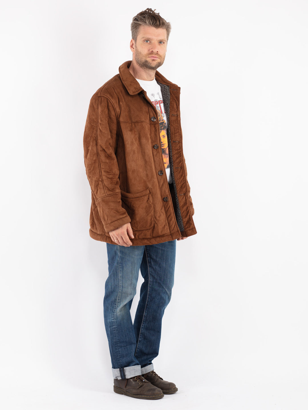 Vintage Men Faux Sheepskin Coat in Brown