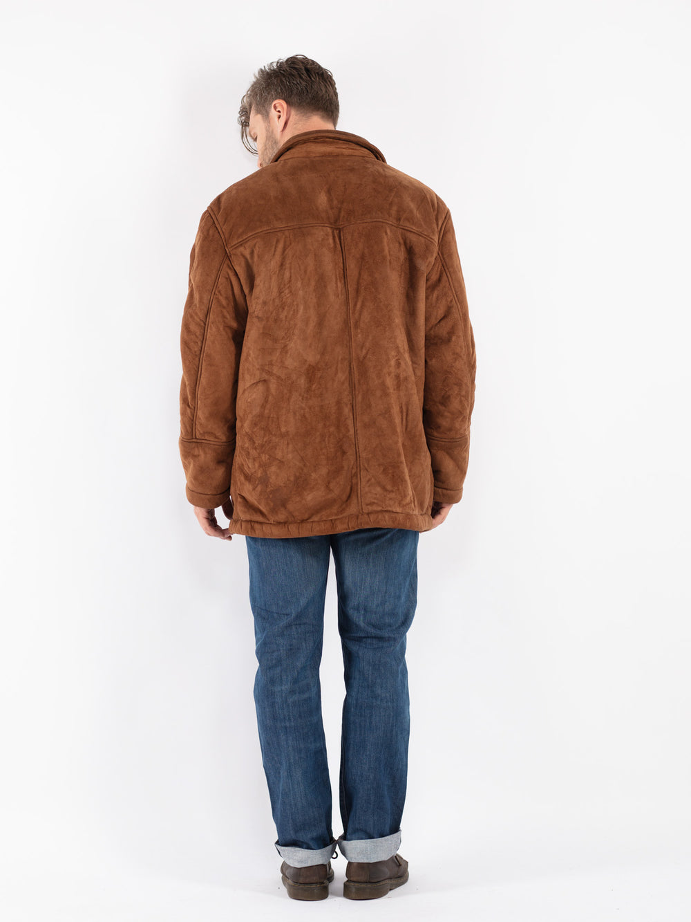 Vintage Men Faux Sheepskin Coat in Brown