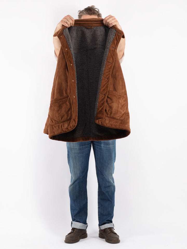 Vintage Men Faux Sheepskin Coat in Brown