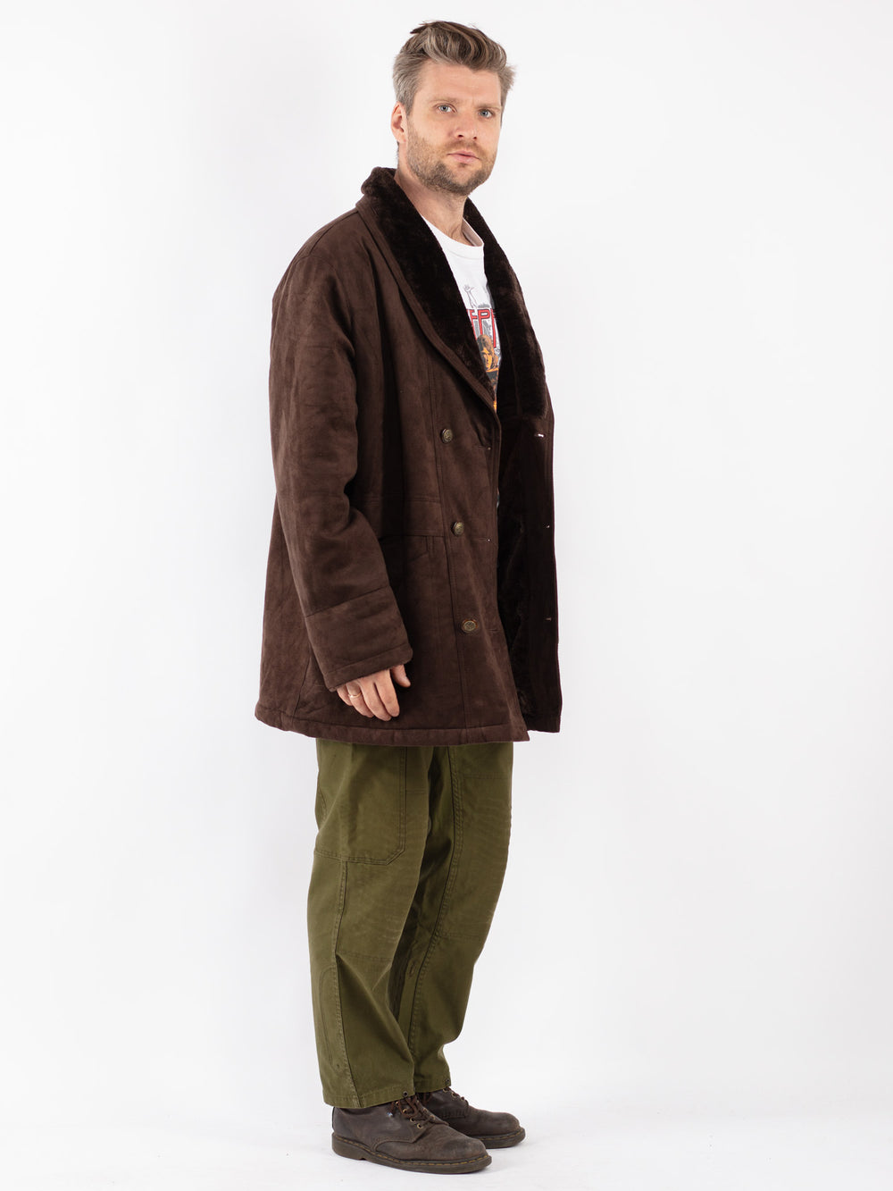 Vintage Men Faux Sheepskin in Brown