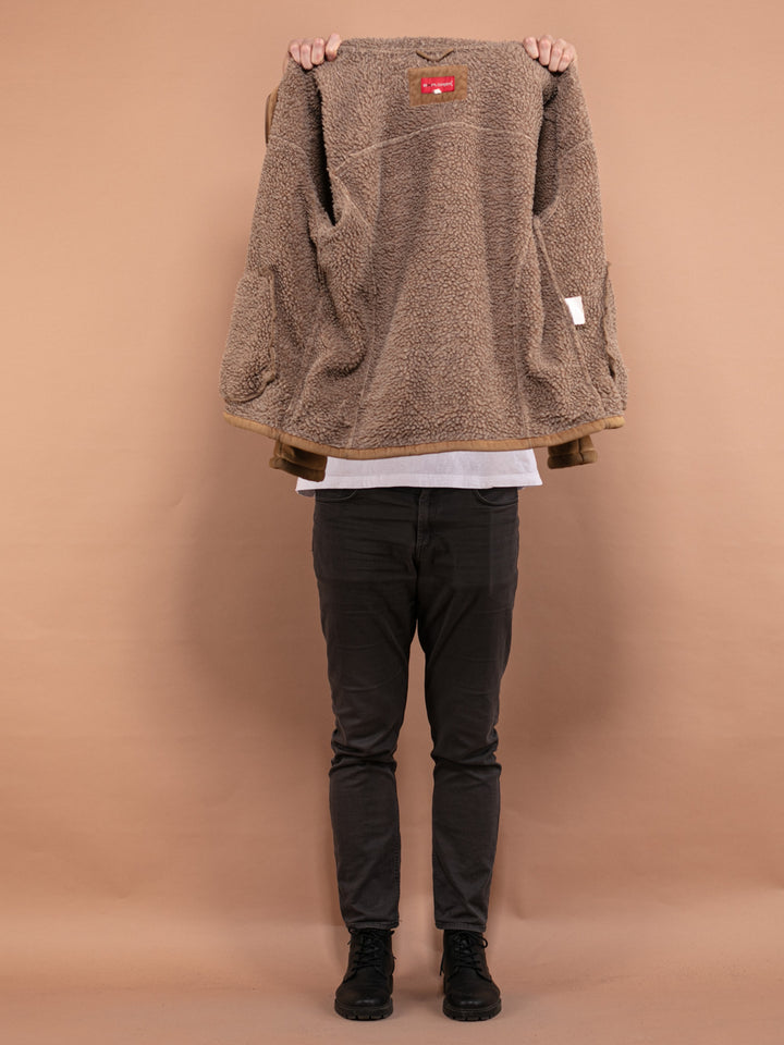 Vintage 90's Men Faux Sheepskin Jacket in Beige - NorthernGrip