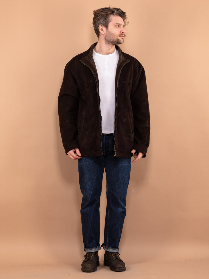 Vintage 90's Men Faux Sheepskin Jacket in Brown - NorthernGrip