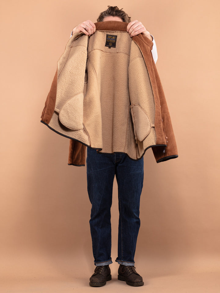 Vintage 90's Men Faux Sheepskin Jacket in Brown - NorthernGrip
