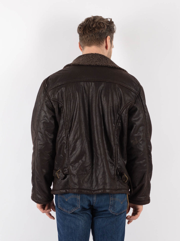 Vintage 90's Men Faux Sheepskin Jacket in BrownZ1185