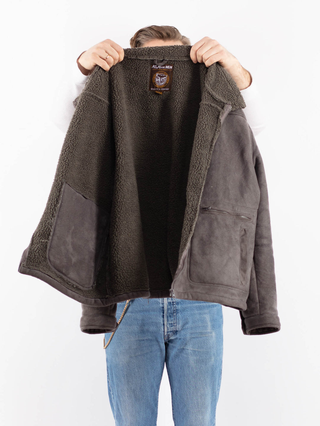 Vintage 00's Men Faux Sheepskin Jacket in GrayZ1443