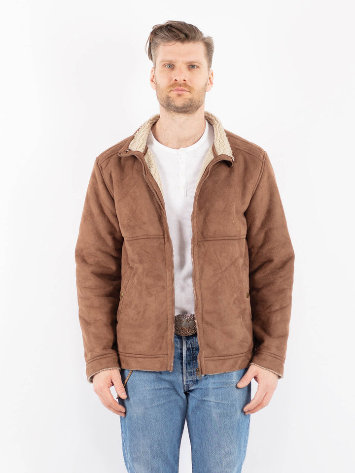 Vintage 00's Men Faux Sheepskin Jacket in BrownZ1445