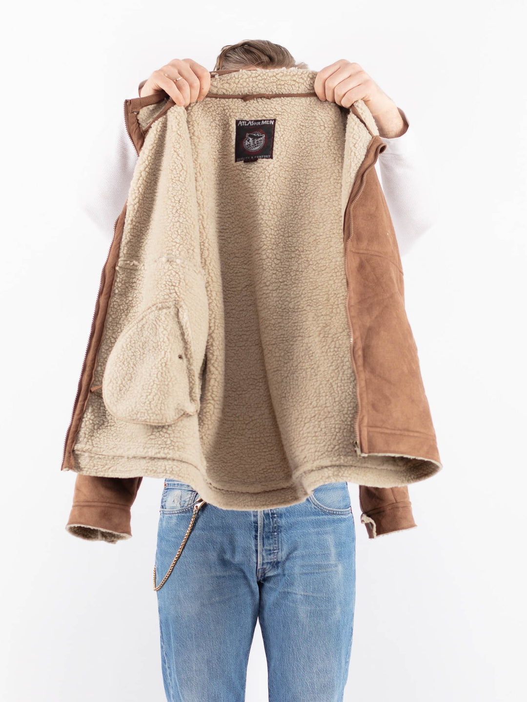 Vintage 00's Men Faux Sheepskin Jacket in BrownZ1445