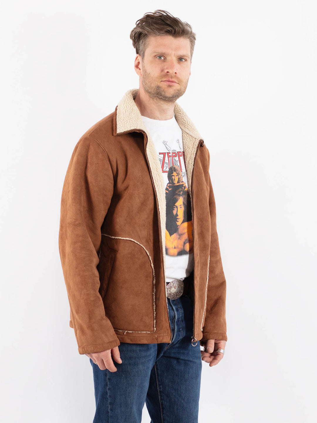 Vintage 90's Men Faux Sheepskin in BrownZ1562