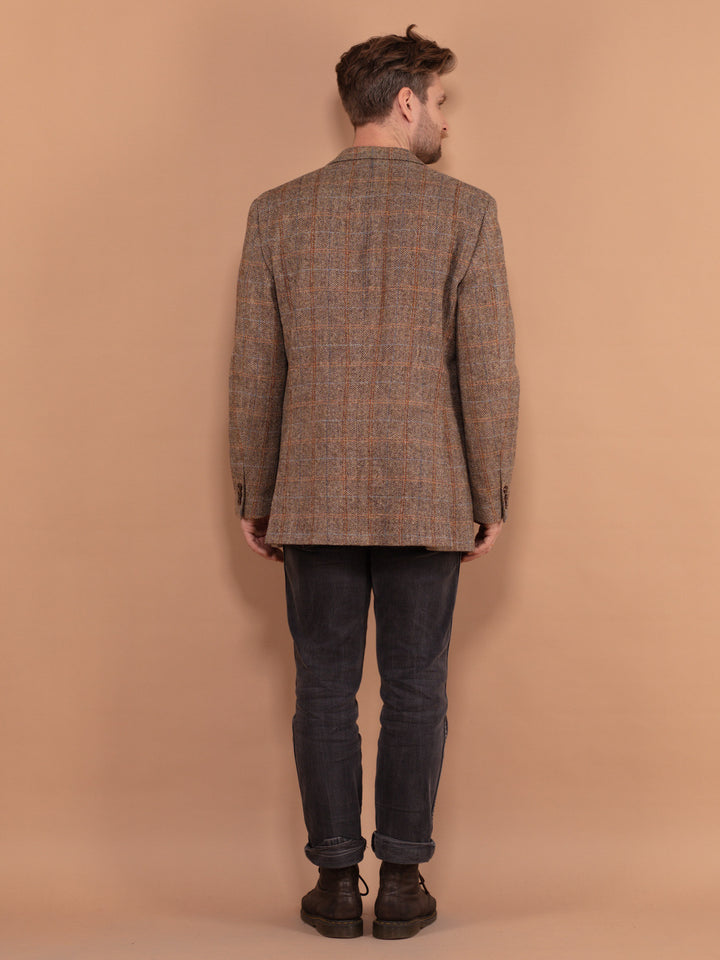 Vintage 90's Men Harris Tweed Blazer in Beige Brown