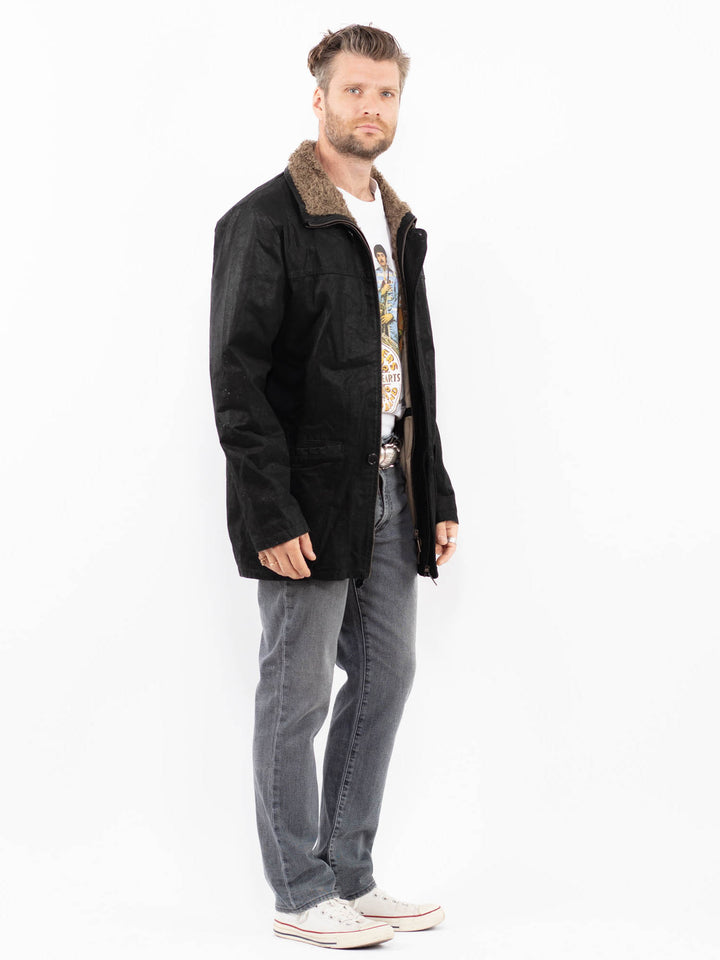 Vintage 90's Men Leather Coat in BlackZ1920