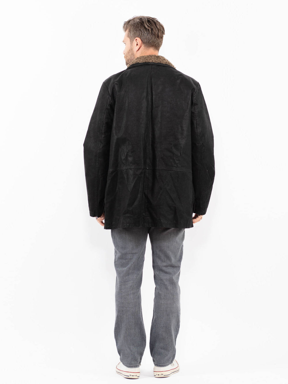 Vintage 90's Men Leather Coat in BlackZ1920