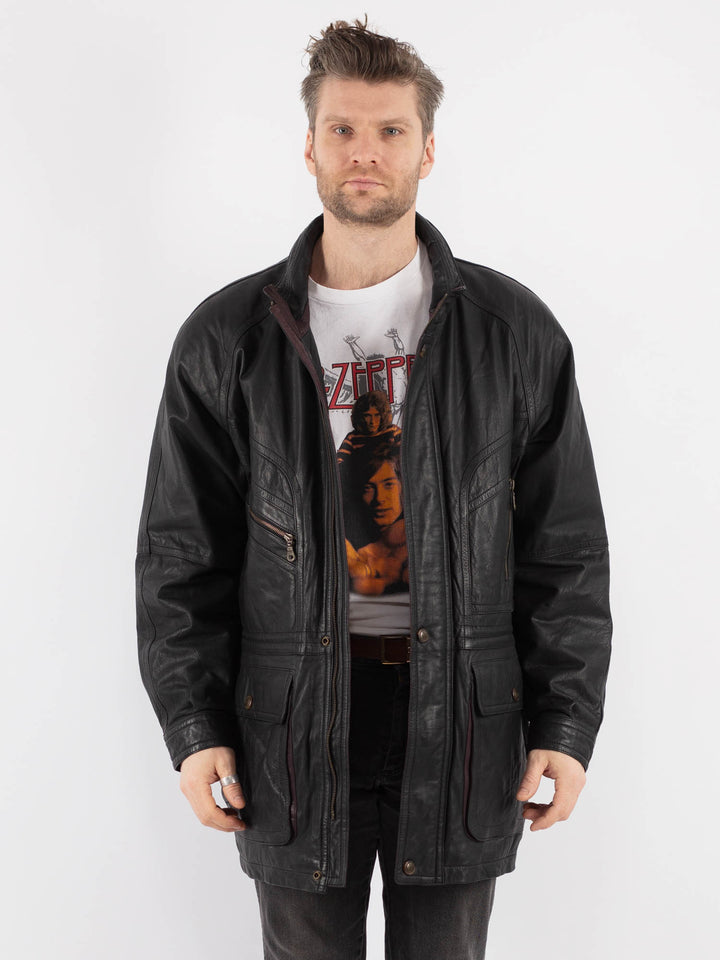 Vintage 80's Men Leather Coat in Black - NorthernGrip