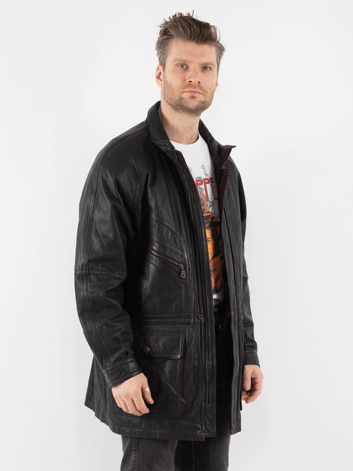 Vintage 80's Men Leather Coat in Black - NorthernGrip