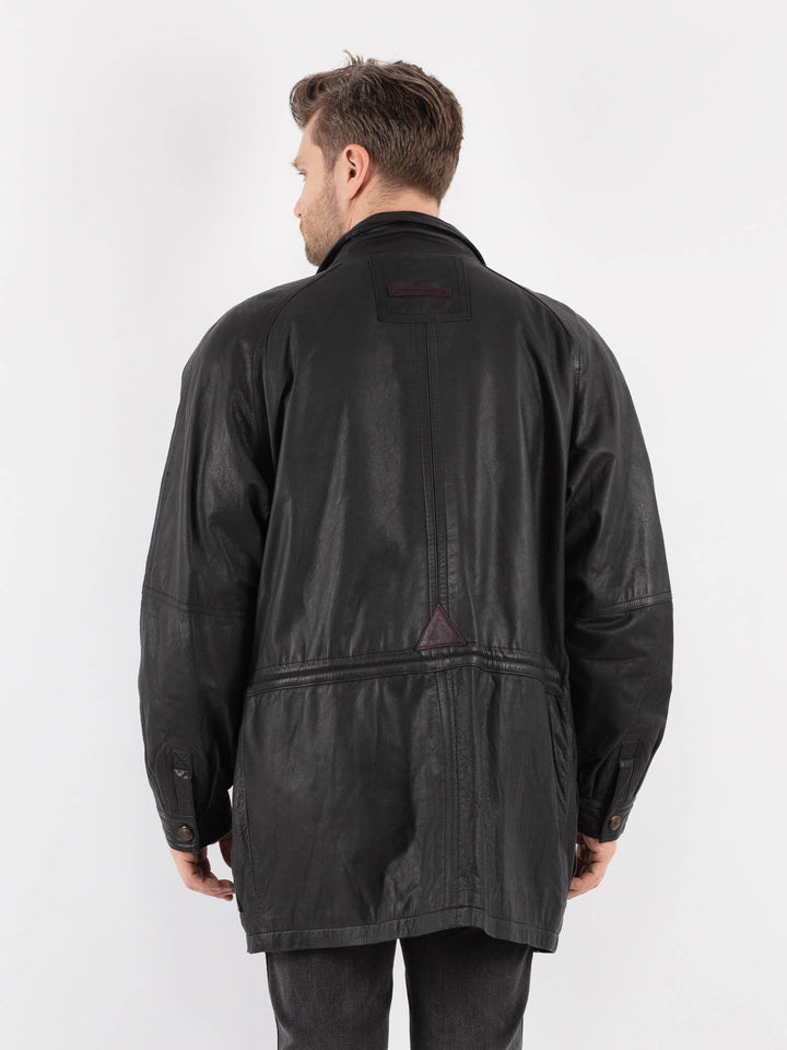 Vintage 80's Men Leather Coat in Black - NorthernGrip