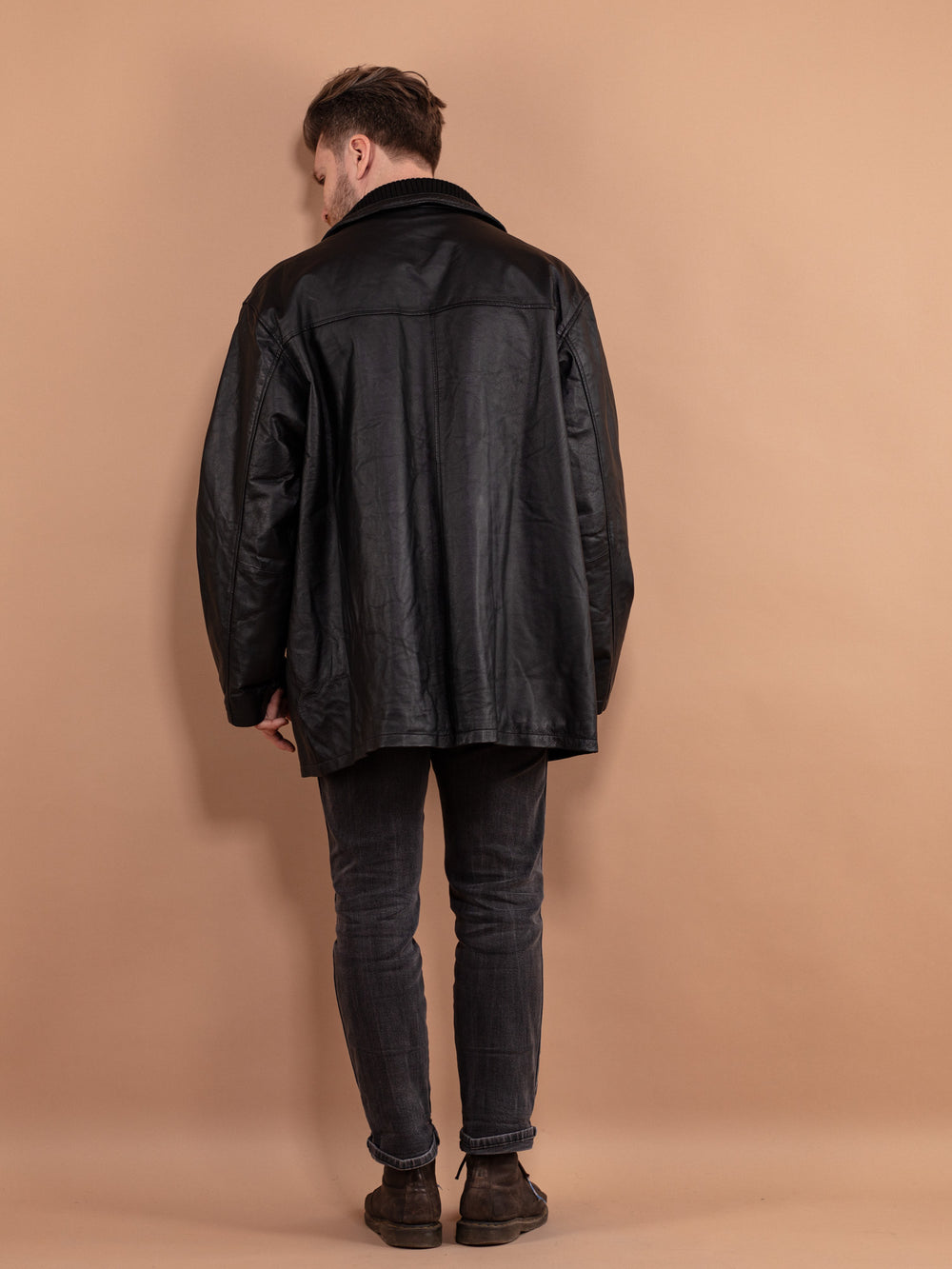 Vintage 90's Men Leather Parka Coat in Black - NorthernGrip