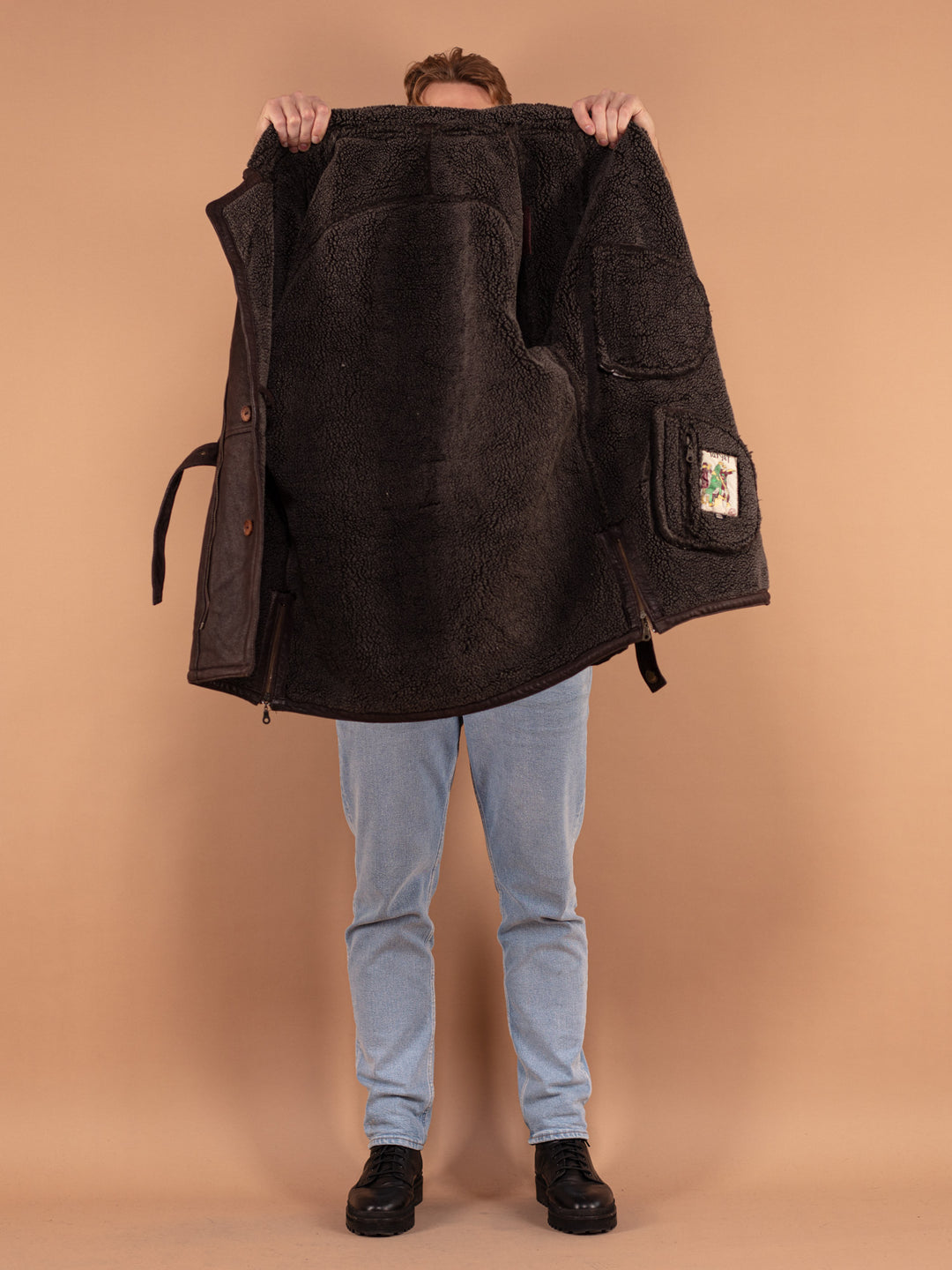 Vintage 90's Men Leather Sherpa Coat in Brown - NorthernGrip