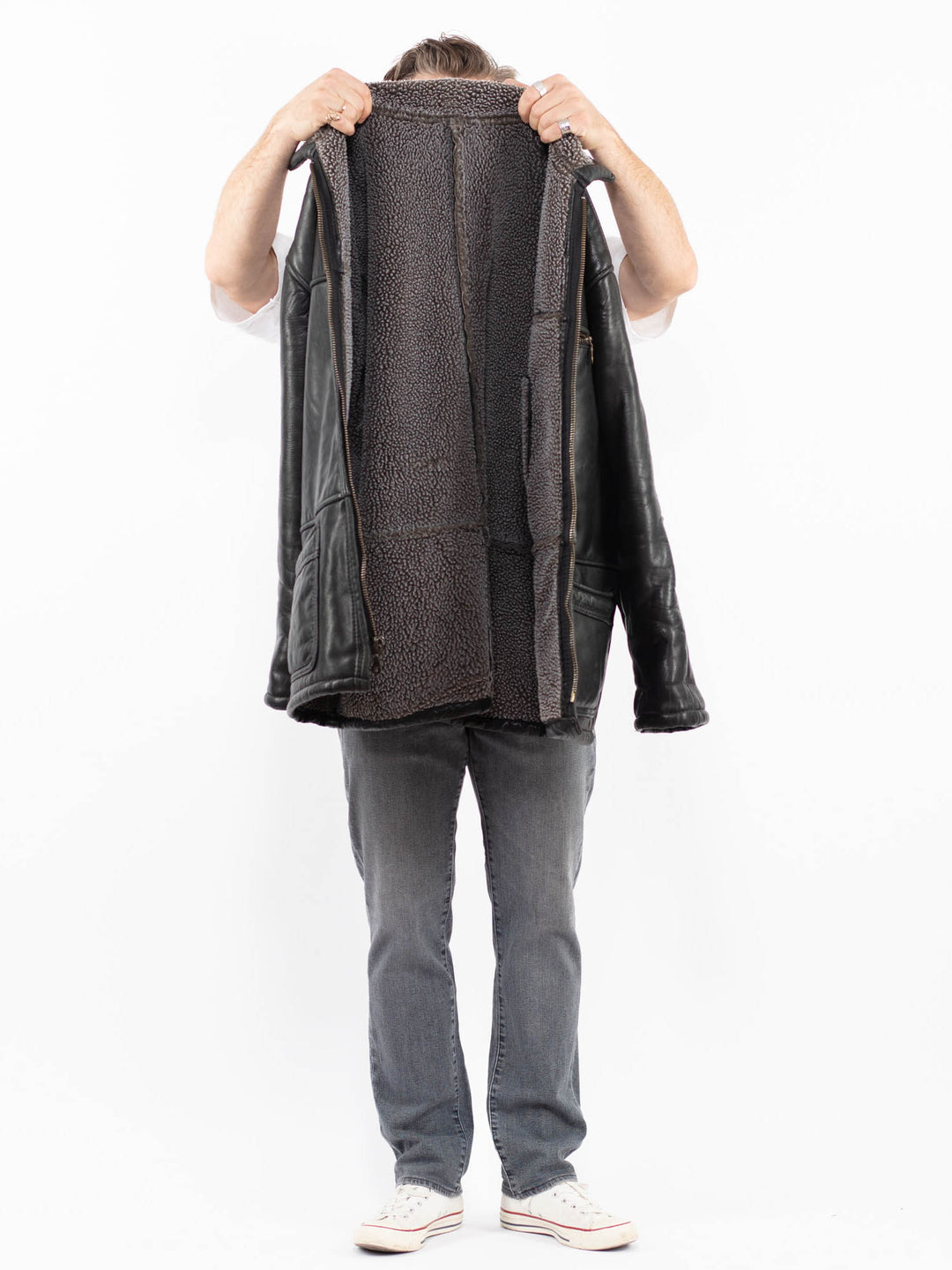 Vintage 90's Men Leather Coat in BlackZ1934