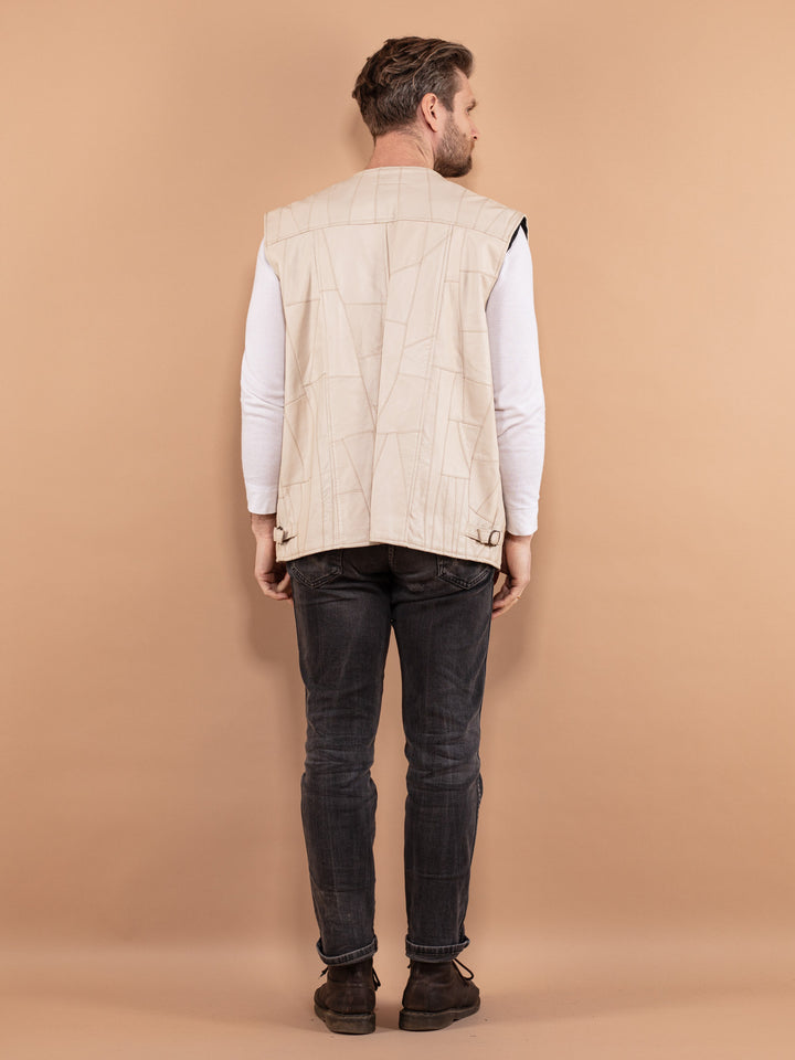 Vintage 90's Men Leather Vest in Beige
