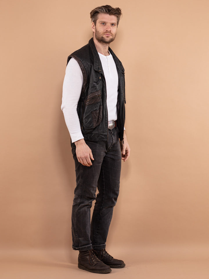 Vintage 90. gadu vīriešu ādas veste melnā krāsā