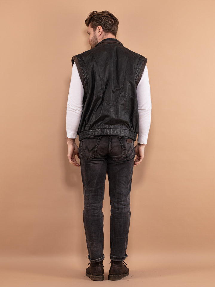 Vintage 90. gadu vīriešu ādas veste melnā krāsā