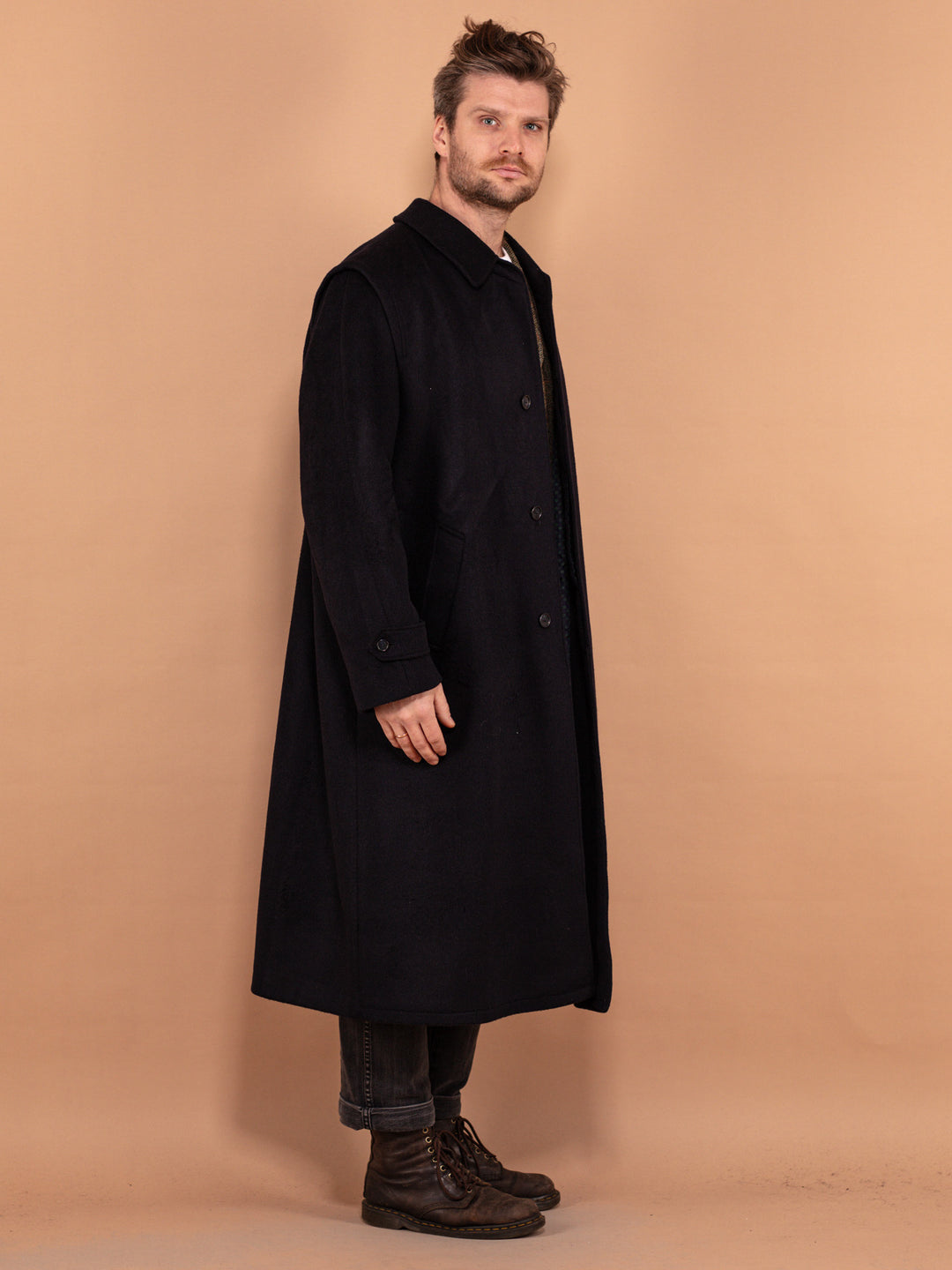 Vintage 90's Men Loden Wool Coat in Blue - NorthernGrip