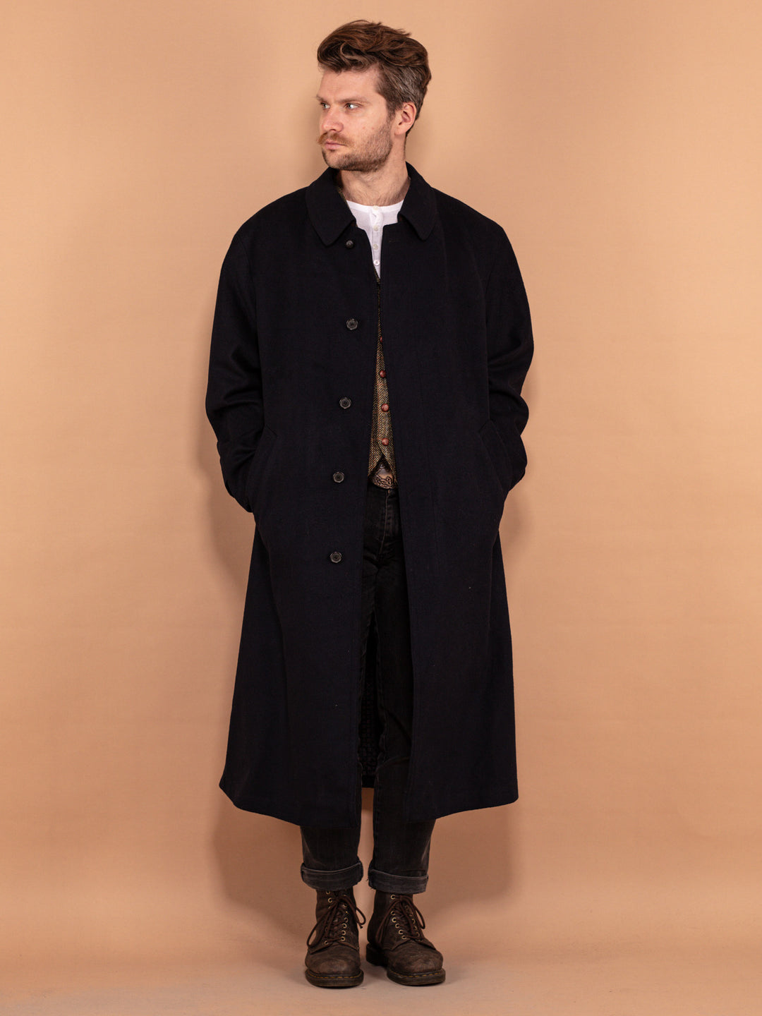 Vintage 90's Men Loden Wool Blend Coat in Blue - NorthernGrip
