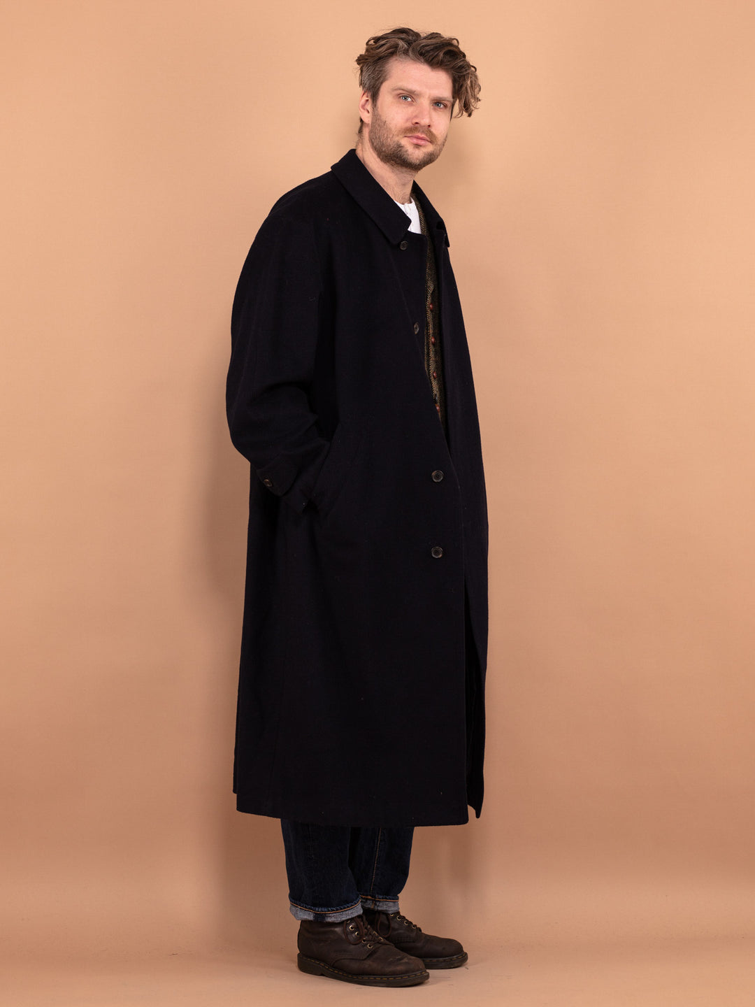 Vintage 90's Men Loden Wool Blend Coat in Blue - NorthernGrip