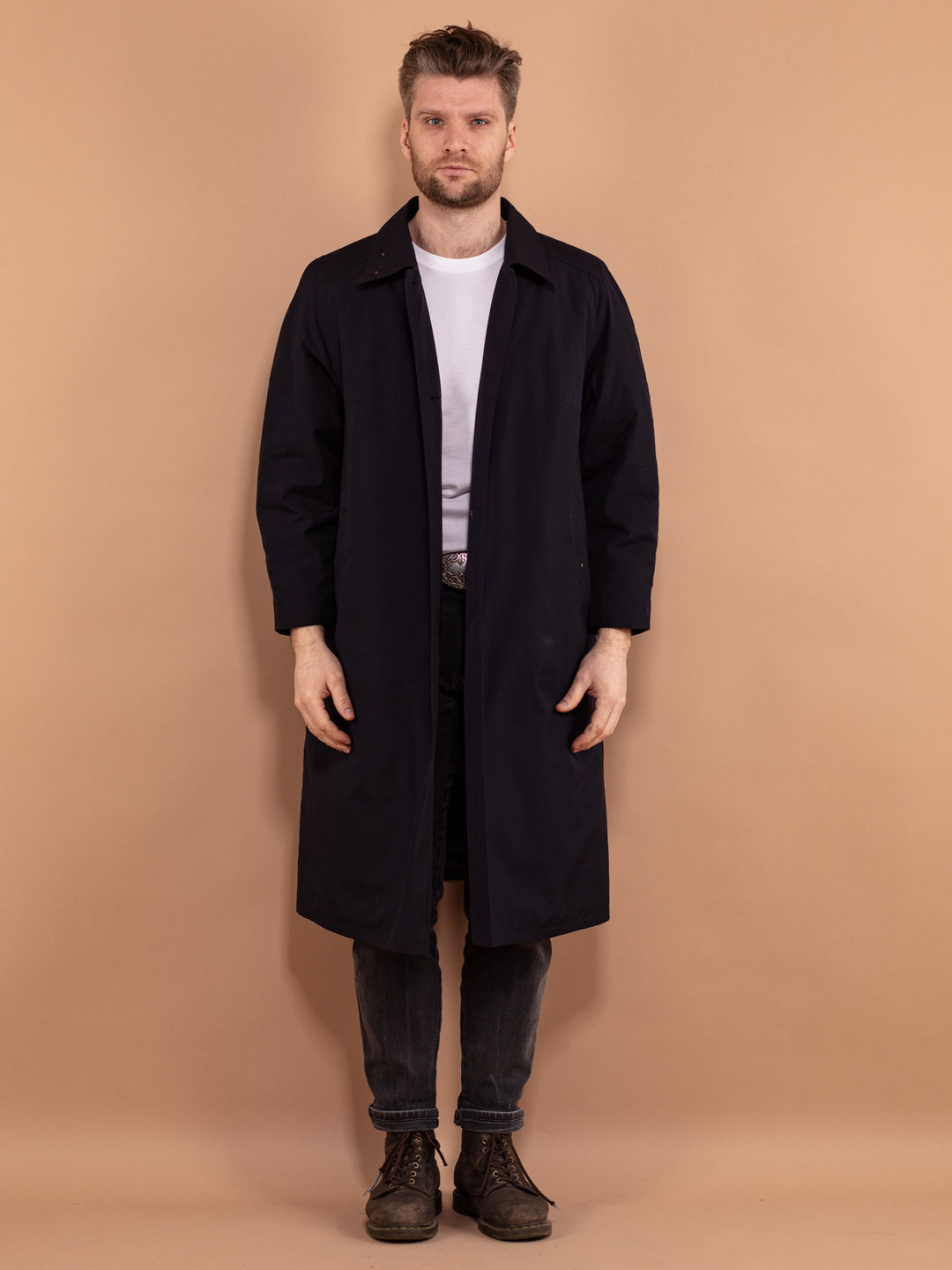 Vintage 90's Men Mac Coat in Blue - NorthernGrip