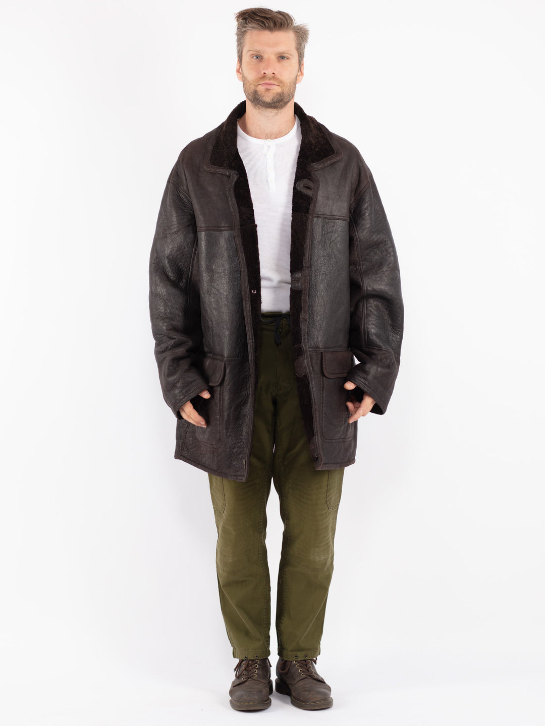 Vintage 90's Men Sheepskin Coat in Brown