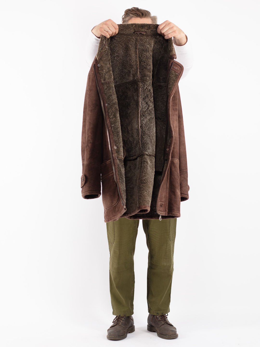 Vintage 90's Men Sheepskin Coat in Brown