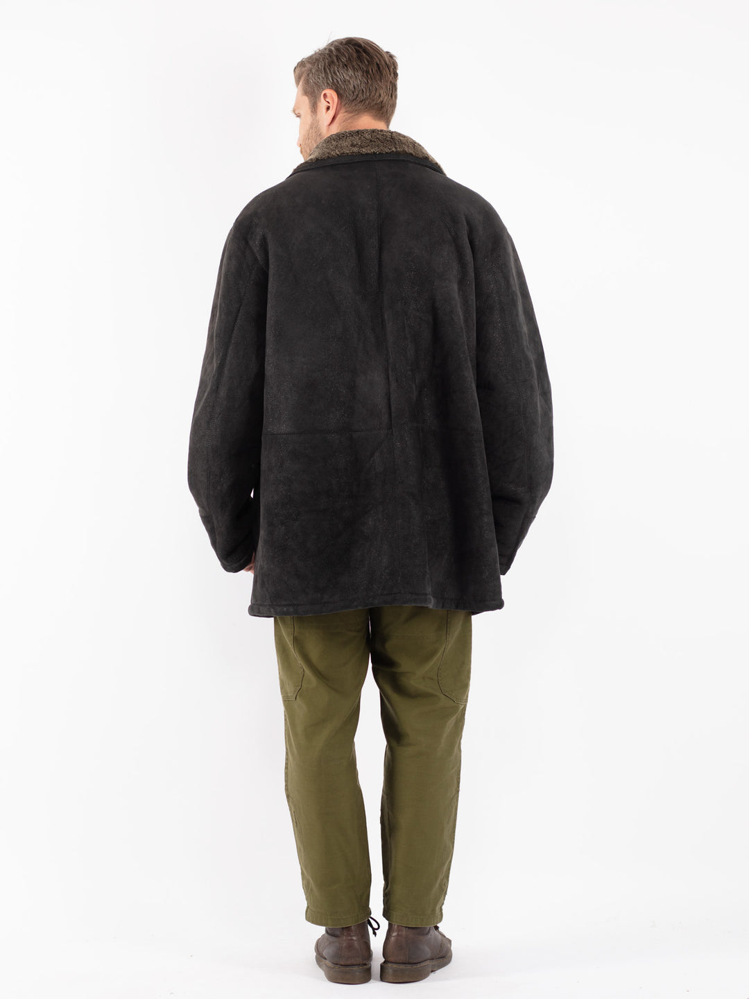 Vintage 90's Men Sheepskin Coat in Black