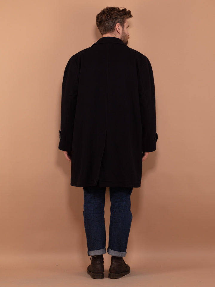Vintage 90's Men Pure New Wool Coat in Navy Blue - NorthernGrip