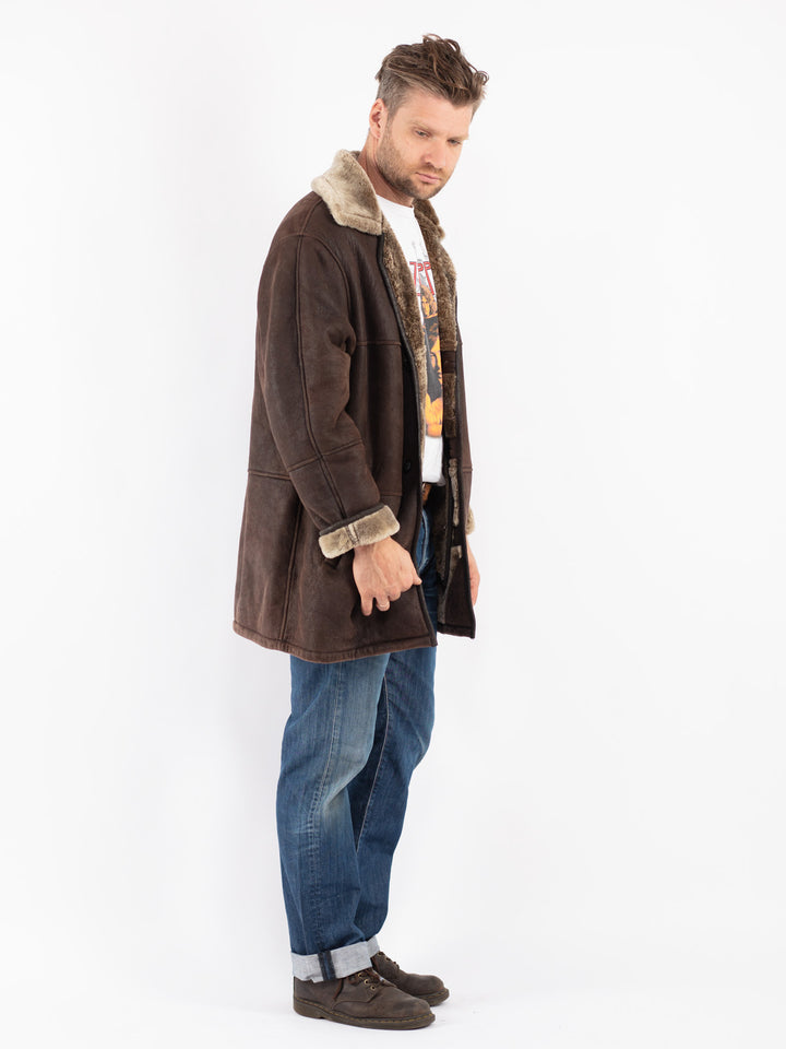 Vintage Men Sheepskin Coat in Brown