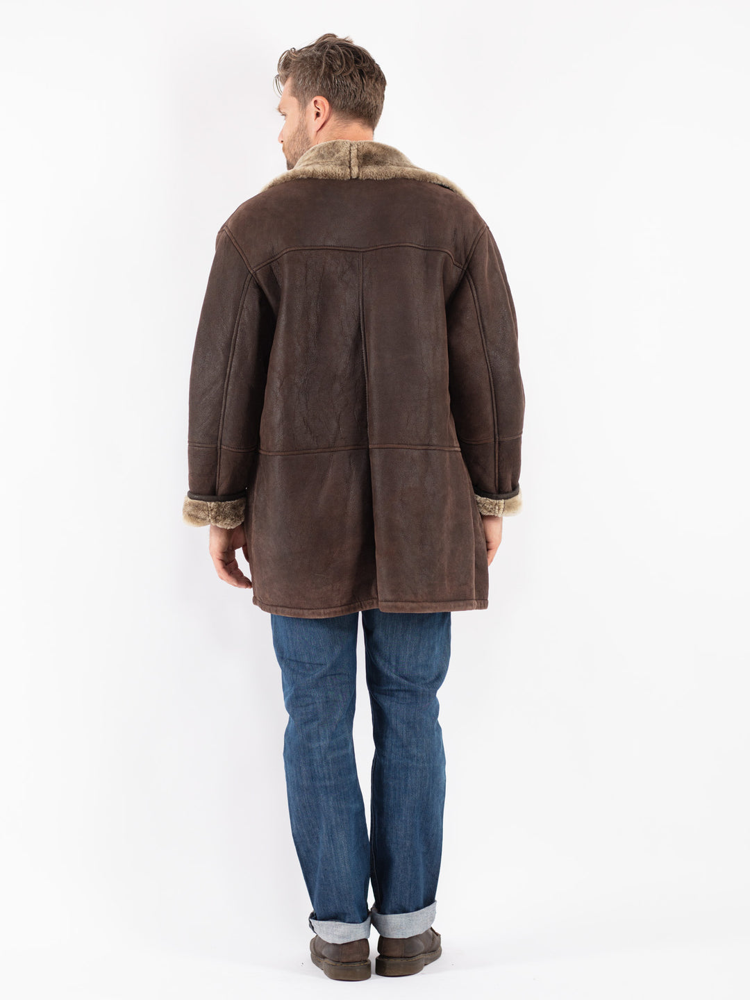 Vintage Men Sheepskin Coat in Brown