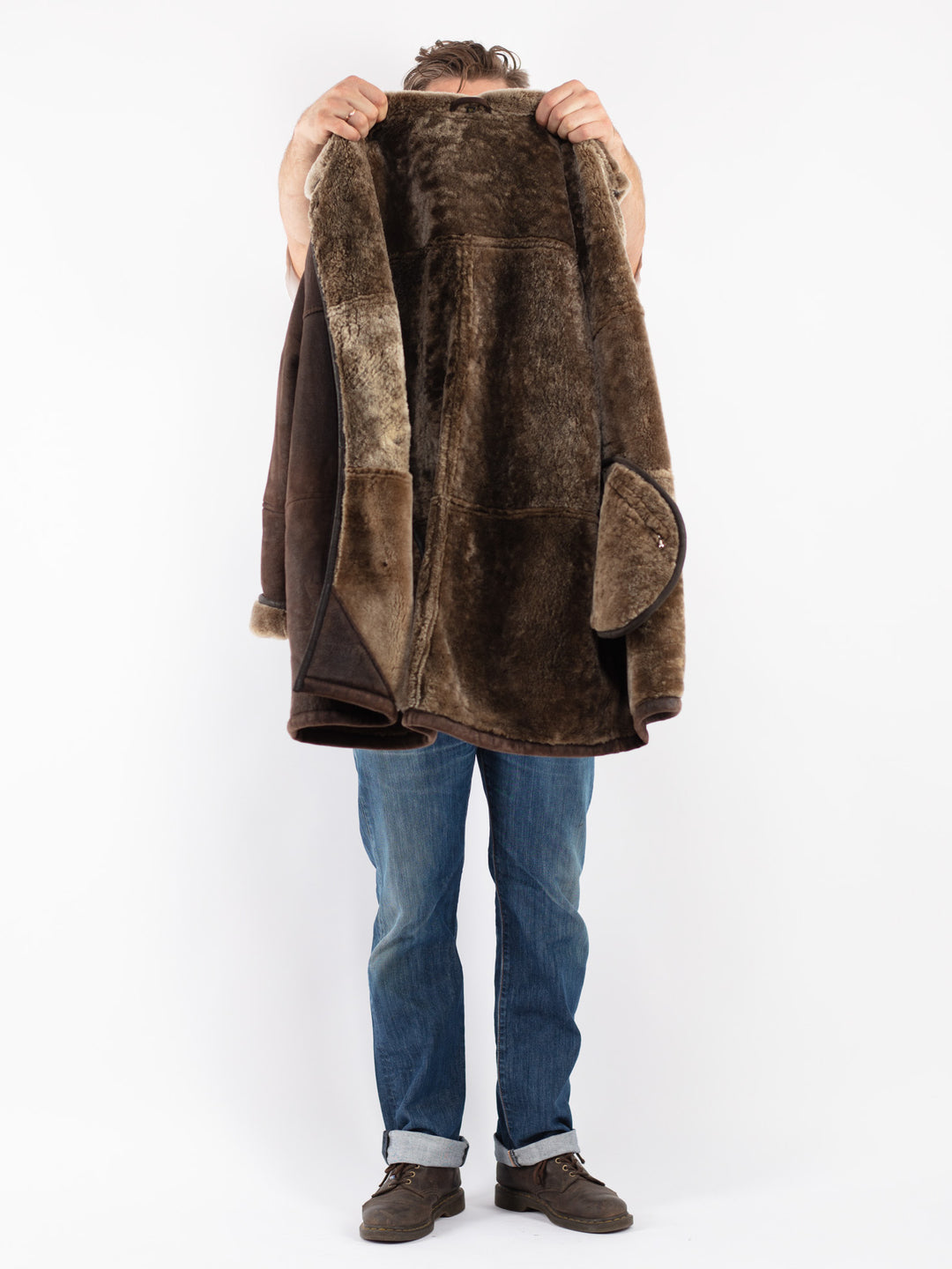 Vintage Men Sheepskin Coat in Brown