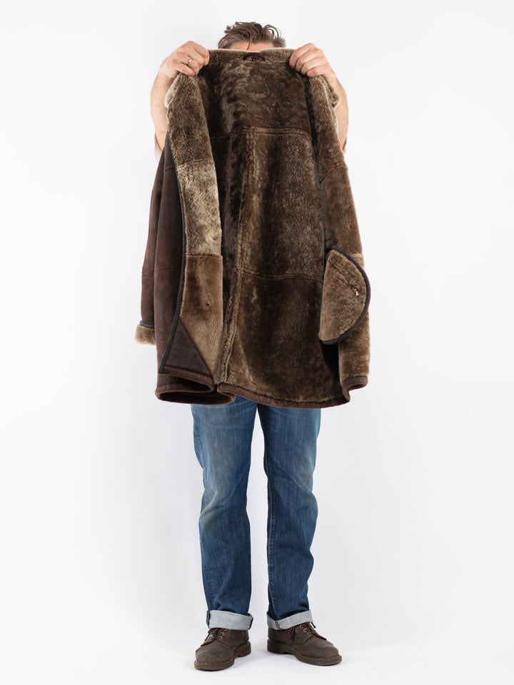Vintage Men Sheepskin Coat in Brown