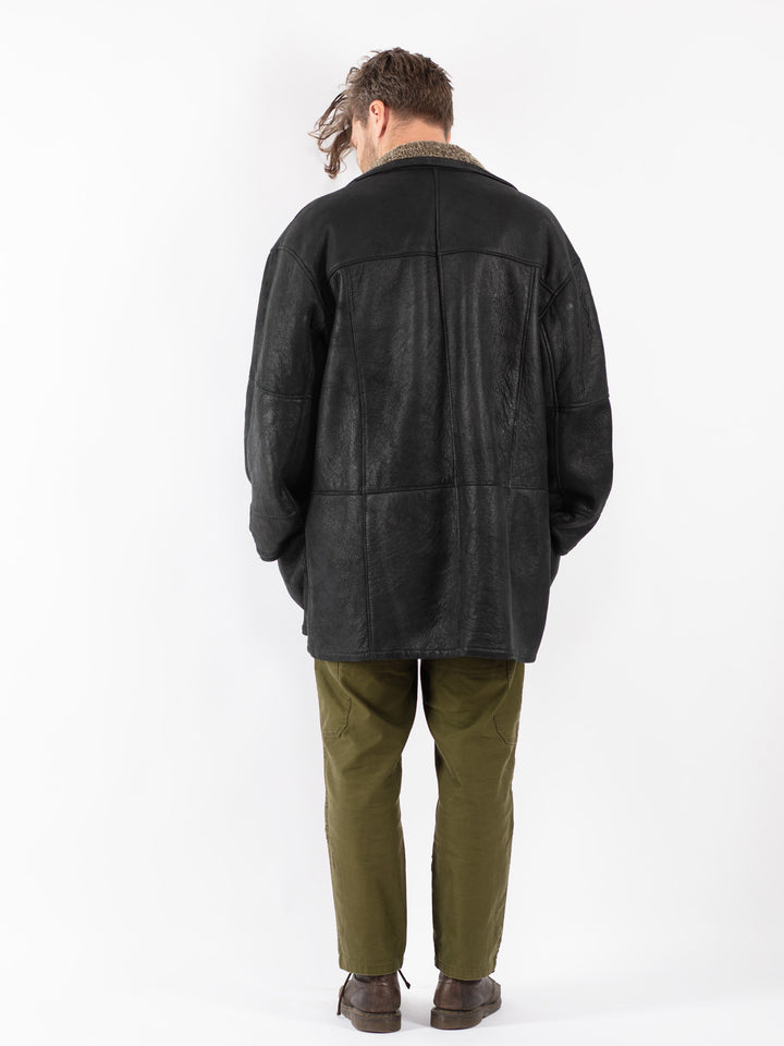 Vintage Men Sheepskin Coat in Black