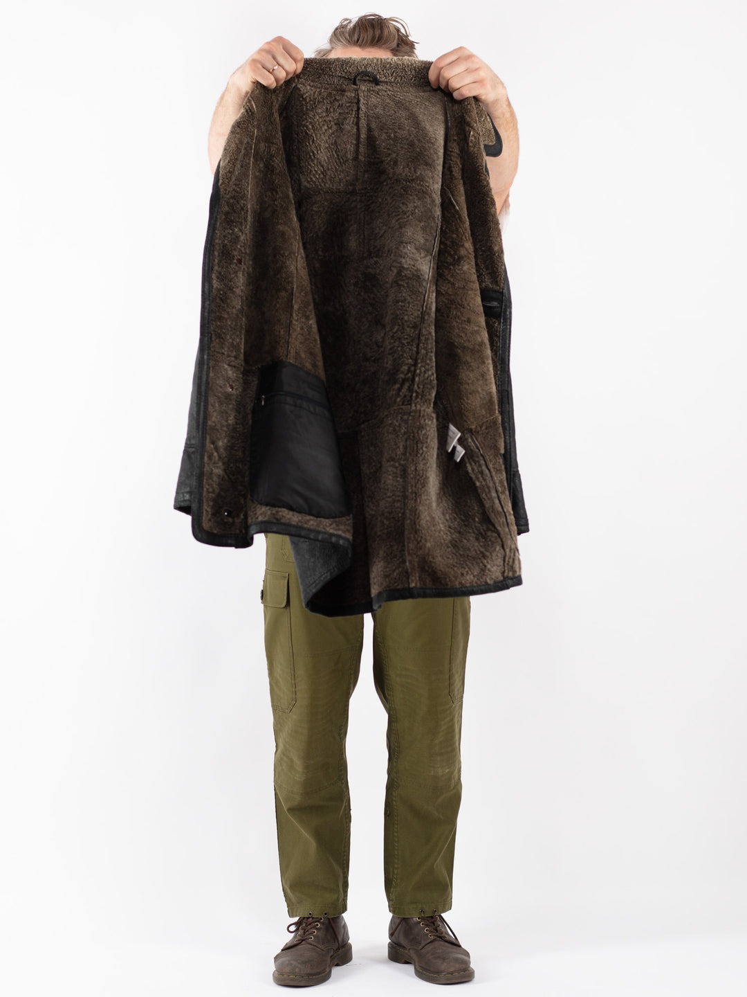 Vintage Men Sheepskin Coat in Black
