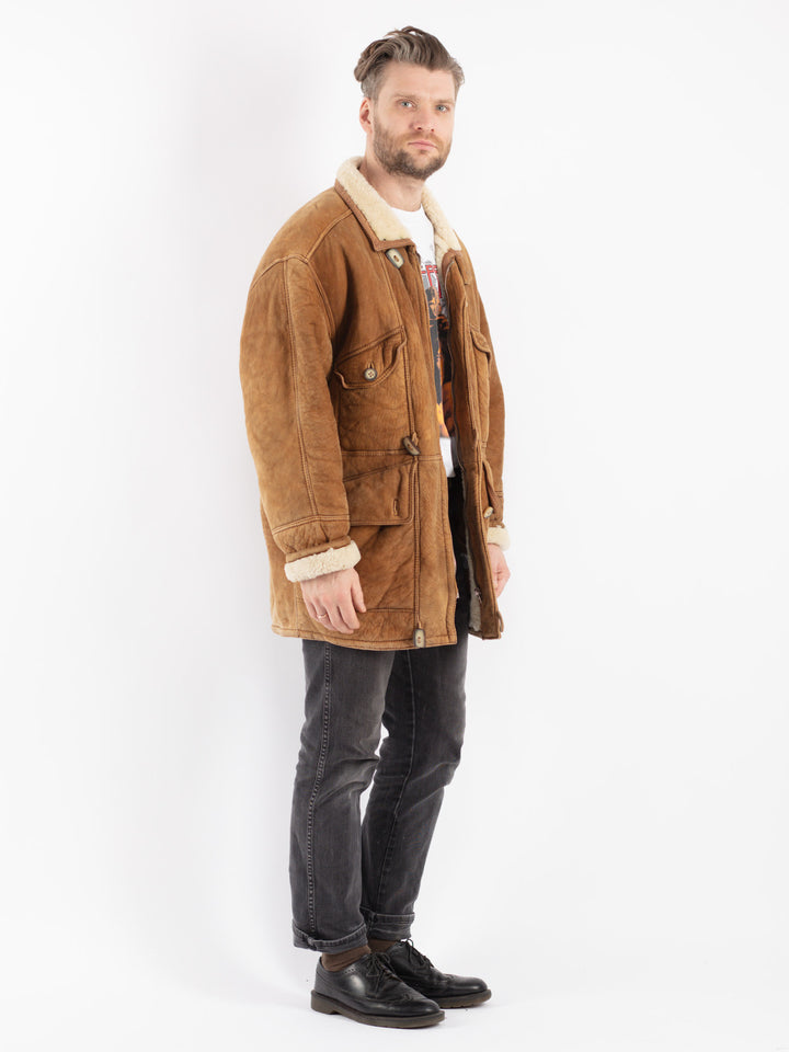 Vintage 90's Men Sheepskin Coat in Brown