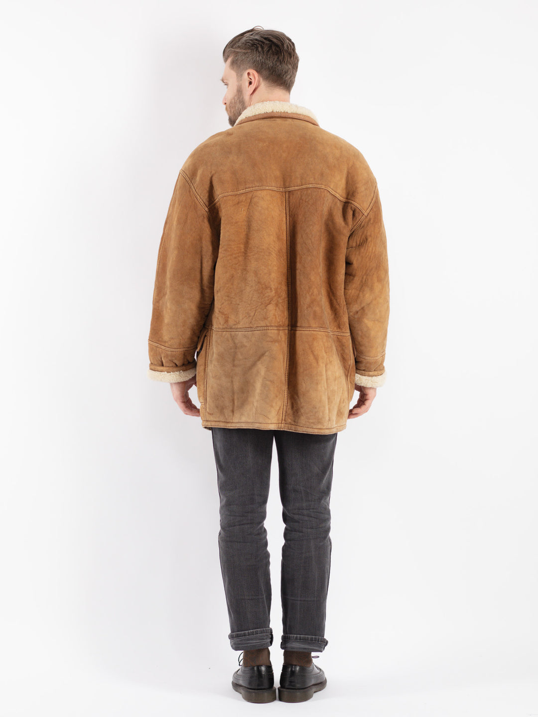 Vintage 90's Men Sheepskin Coat in Brown
