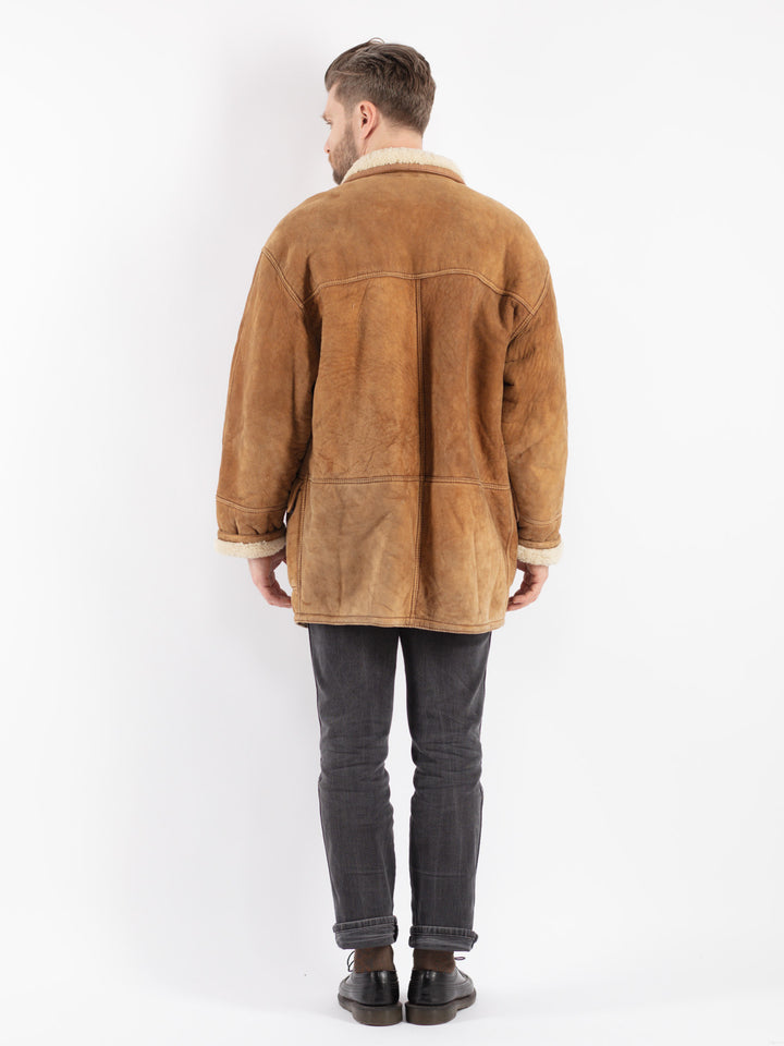 Vintage 90's Men Sheepskin Coat in Brown