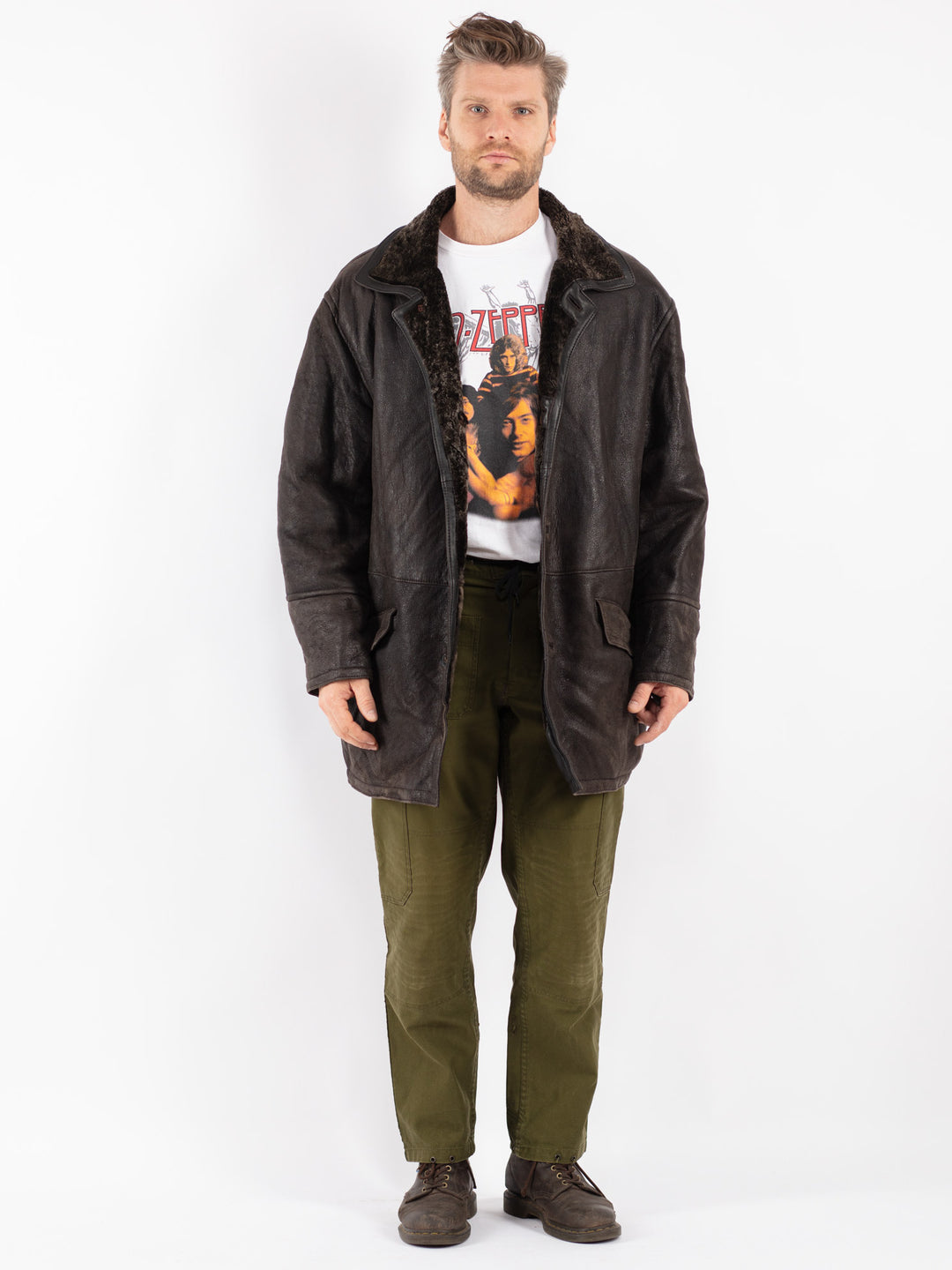 Vintage Men Sheepskin Coat in Brown