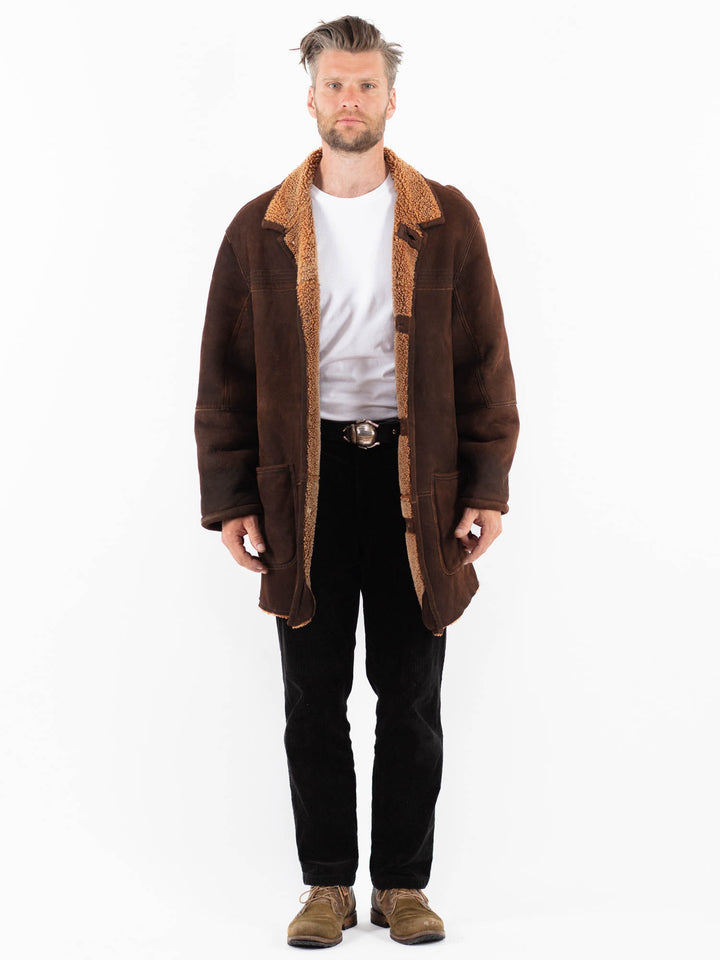 Vintage 90's Men Sheepskin Coat in BrownZ1829