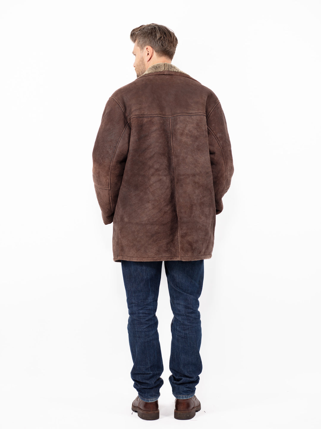 Vintage 90's Men Sheepskin Shearling Coat in Brown